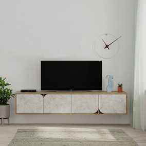 Decortie Spark Modern TV Stand Multimedia Centre TV Unit Oak Effect Gold Marble Effect With Storage Cabinet 180cm