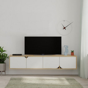 Decortie Spark Modern TV Stand Multimedia Centre TV Unit Oak White With Storage Cabinet 180cm