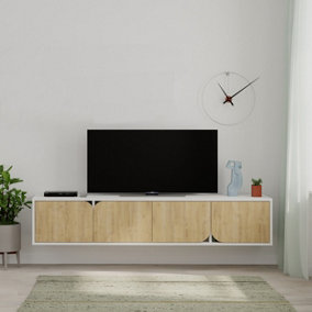 Decortie Spark Modern TV Stand Multimedia Centre TV Unit White Oak With Storage Cabinet 180cm