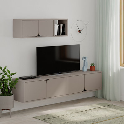 Decortie Spark Modern Tv Unit Mocha Grey With Wall Storage Unit 180cm