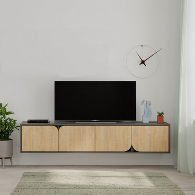 Decortie Spark Modern TV Unit Multimedia Centre Anthracite Grey Oak with Storage TV Cabinet 180cm