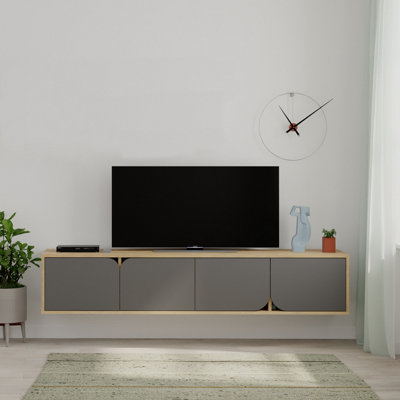 Decortie Spark Modern TV Unit Multimedia Centre Oak Anthracite Grey with Storage TV Cabinet 180cm