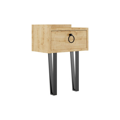 Decortie Sponge Modern Bedside Table Oak 40cm Width Bedroom Furniture