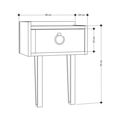 Decortie Sponge Modern Bedside Table Oak 40cm Width Bedroom Furniture