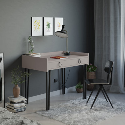 Decortie Sponge Study Desk Mocha Grey Metal Legs With Drawer Width 100cm