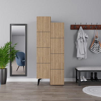 Decortie Stair Modern Storage Cabinet Multipurpose Oak Bathroom Living Room H 156cm