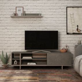 Decortie Stockton Modern Tv Unit Retro Grey Mocha Grey With Storage And Wall Shelf 160cm