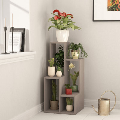 Decortie Sule Modern Plant Stand Multipurpose 2-Piece Display Mocha Grey H 89cm
