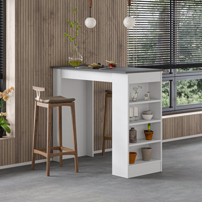 Decortie Swallow Modern Kitchen Bar Dining Table Anthracite Grey White with 4-Tier Storage Shelves H 102cm