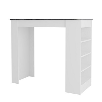 Decortie Swallow Modern Kitchen Bar Dining Table Black Marble Effect White with 4-Tier Storage Shelves H 102cm