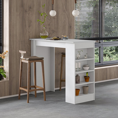 Decortie Swallow Modern Kitchen Bar Dining Table White with 4-Tier Storage Shelves H 102cm