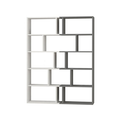 Decortie Tapi Modern Bookcase Display Unit Room Separator Set Of 2 White Anthracite Grey Tall 159cm