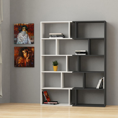 Decortie Tapi Modern Tall Bookcase Wall Mounted Set of 2 with 5 Tiers and 15 Compartments Anthracite Grey 124 x 29 x 159 cm