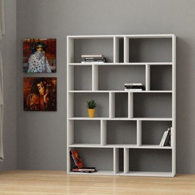 Decortie Tapi Modern Tall Bookcase Wall Mounted Set of 2 with 5 Tiers and 15 Compartments White 124 x 29 x 159 cm