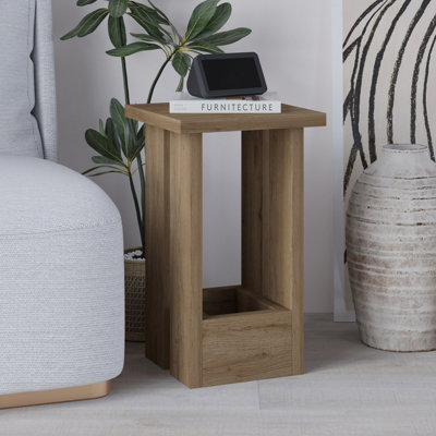 Decortie Tasos Side Table Natural Oak Sturdy Particle Board Legs Living Room Display Unit End Table 30(W)x30(D)x50.5(H)cm