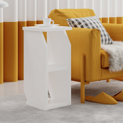 Decortie Tena Modern Side Table with Storage Minimalist Design White