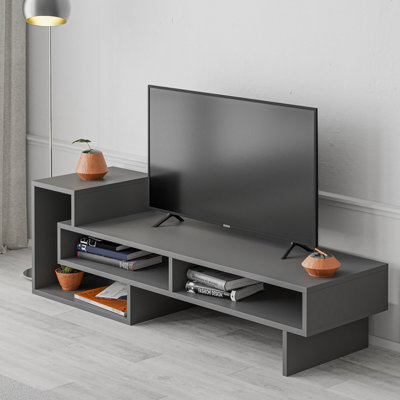 Decortie Tetra Modern TV Stand Multimedia Centre TV Unit Anthracite Grey With Shelves 136.5cm