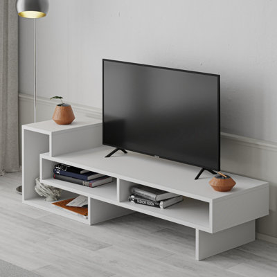 Decortie Tetra Modern TV Stand Multimedia Centre TV Unit White With Shelves 136.5cm
