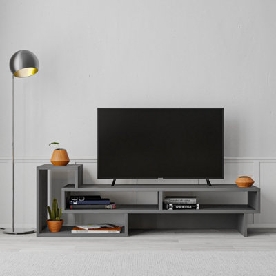 Decortie Tetra Modern TV Stand with Open Shelves Multimedia Centre Anthracite Grey 136.5cm