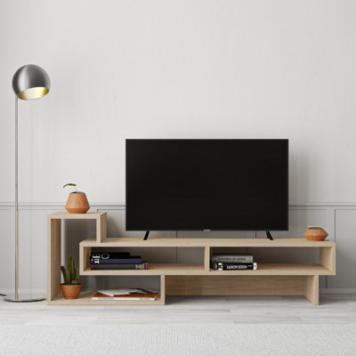 Decortie Tetra Modern TV Stand with Open Shelves Multimedia Centre Oak 136.5cm