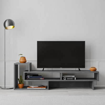 Decortie Tetra Modern TV Stand with Open Shelves Multimedia Centre Retro Grey 136.5cm