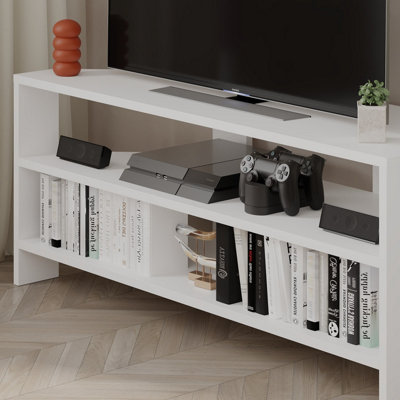 Decortie Thales Corner Modern TV Unit Multimedia Centre White Corner 110cm