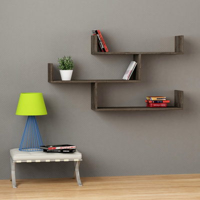 Decortie Tibet Modern  Wall Mounted Shelf Display Unit Dark Coffee W 119cm Wide