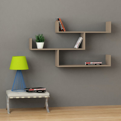 Decortie Tibet Modern Wall Mounted Shelf Display Unit Mocha Grey W 119cm Wide