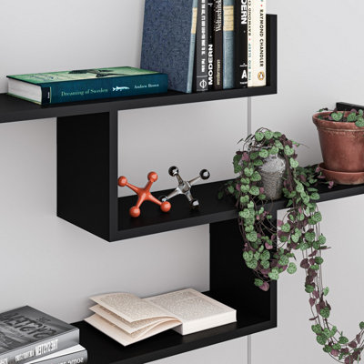 Decortie Tibet Wall Shelves - Floating 3 Tier Wall Mounted Display Unit Black