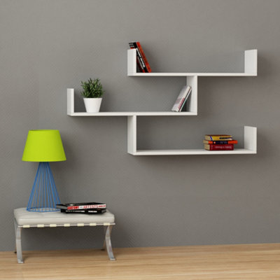 Decortie Tibet White Modern Chipboard Bookcase Display Unit 120cm Wall-Mounted 3-Tier Shelf