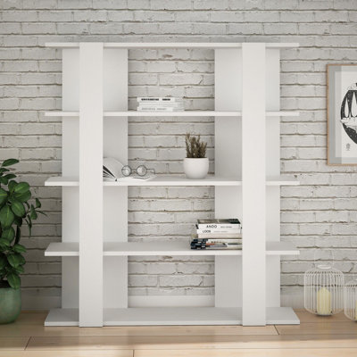 Decortie Tita 4 Tier Modern Bookcase Wall Mounted Shelving Unit White 122cm