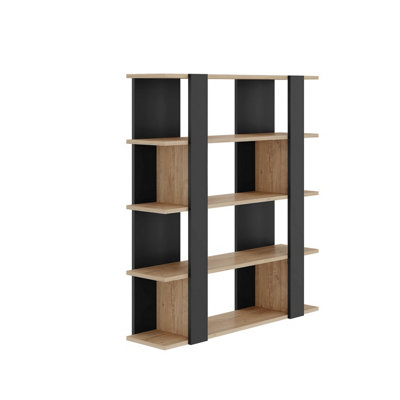 Decortie Tita Modern Bookcase Display Unit Silky Black, Natural Oak Effect Medium 122cm