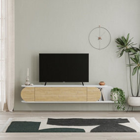 Decortie Tone Modern TV Stand Multimedia Centre TV Unit White Oak With Storage Cabinet 180cm