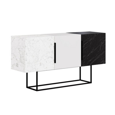 Decortie Tontini Console Sideboard Display Unit White Marble Effect White Black Marble Effect