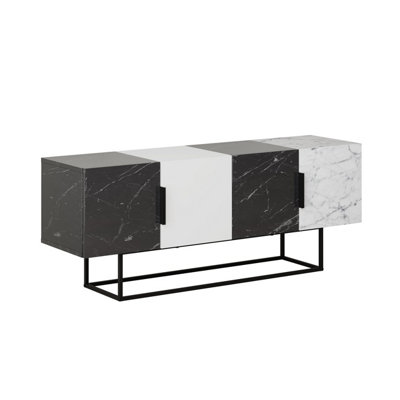 Decortie Tontini Modern TV Stand Multimedia Centre TV Unit Black Marble Effect White Marble Effect With Storage Cabinet 140cm