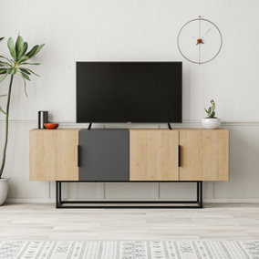 Decortie Tontini Modern TV Stand Multimedia Centre TV Unit Oak Anthracite Grey With Storage Cabinet 140cm
