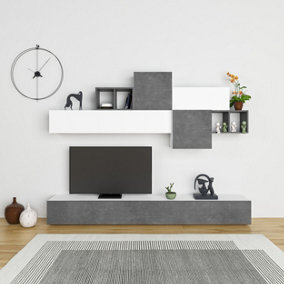 Decortie Tromen Modern Tv Unit White Retro Grey Retro Grey With Wall Storage Unit 260cm