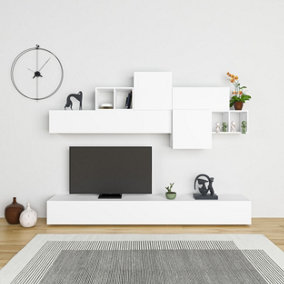 Decortie Tromen Modern Tv Unit White With Wall Storage Unit 260cm