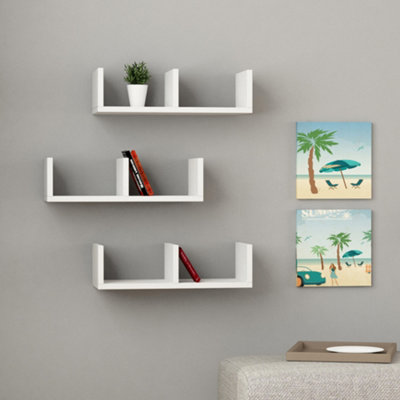 Decortie U Shape Modern Floating Shelf White 14.8cm Short