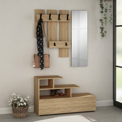 Decortie Vesty Hall Stand Shoe Organizer with Wall Shelves Oak | DIY at B&Q