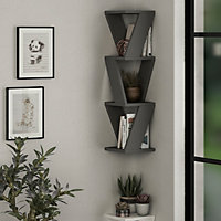 Decortie Zena Corner Wall Mounted Modern Bookcase Display Unit Anthracite Grey W 22cm Small