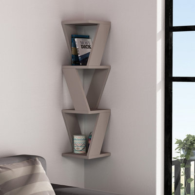 Decortie Zena Corner Wall Mounted Modern Bookcase Display Unit Mocha Grey W 22cm Small