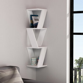 Decortie Zena Corner Wall Mounted Modern Bookcase Display Unit White W 22cm Small