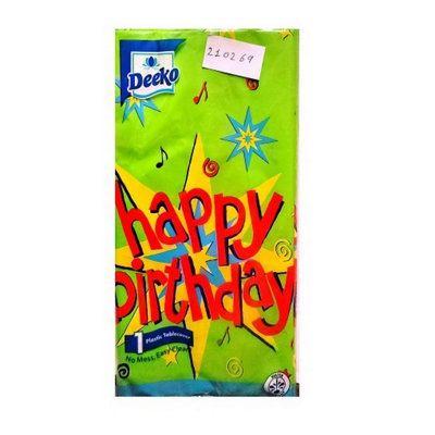 Deeko Plastic Happy Birthday Party Table Cover Multicoloured (One Size)