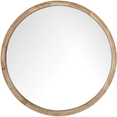 DEENZ 52cm Large Round Wood Wall Mounted Mirror Wooden Frame Bathroom ...