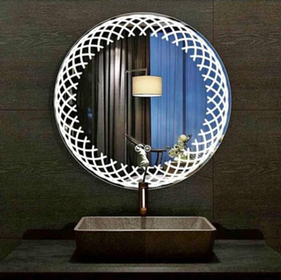 DEENZ 60X60cm LED Round Geometric Lighted Bathroom Wall Mirror White Light Touch Switch With Fog Pad Illuminated Backlit L8043