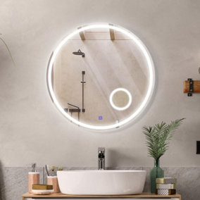 DEENZ 60X60cm LED Round Lighted Bathroom Wall Mirror 3 Color Light Touch Switch With Fog Pad Illuminated L069