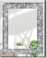 DEENZ 60x60cm Sparkling Decorative Wall Mirror For Home Decoration With Silver Crystal Crush Diamond