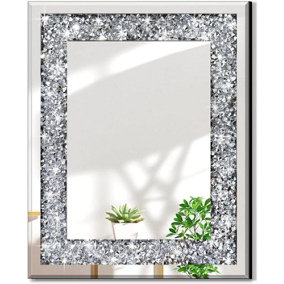 DEENZ 60x80cm Sparkling Decorative Wall Mirror Silver Crystal Crush Diamond