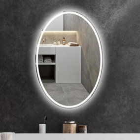 DEENZ 70X50 Cm Double LED Oval Lighted Bathroom Wall Mirror 3 Color Light Touch Switch With Fog Pad Illuminated Backlit L8033